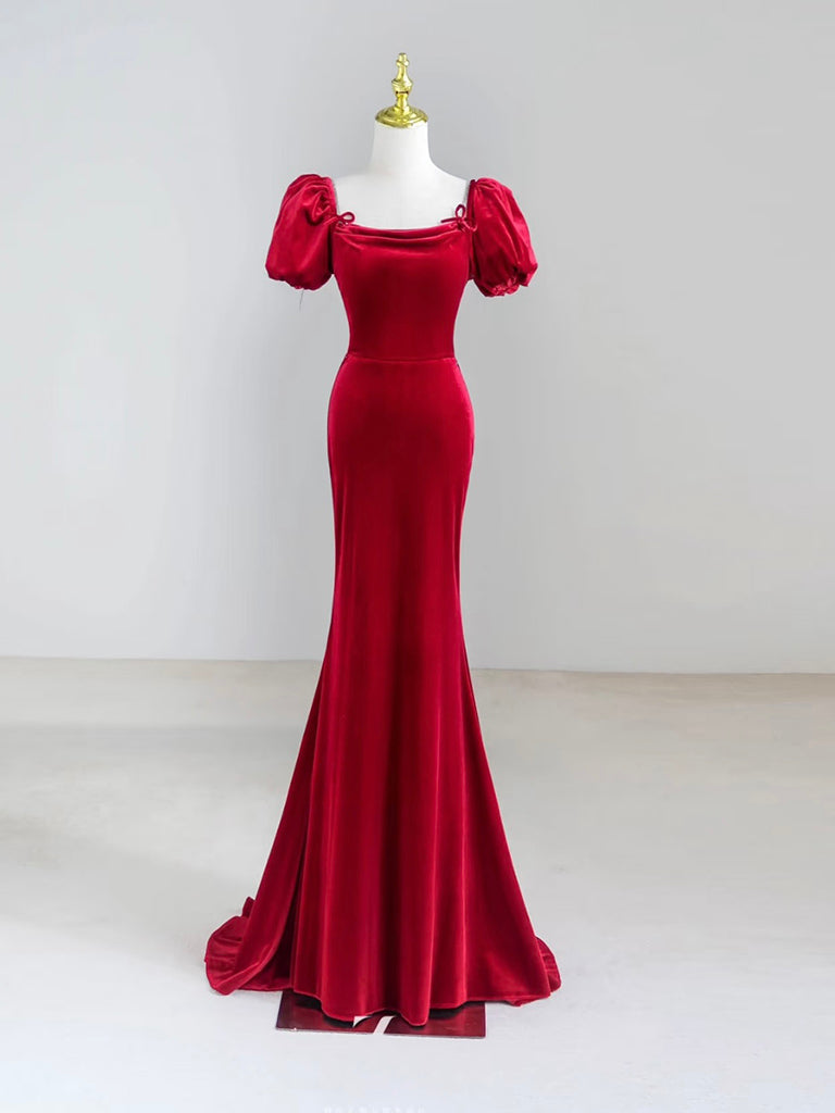Burgundy Velvet Long Prom Dress, Mermaid Short Sleeve Evening Party Dress US 4 / Burgundy Burgundy Velvet Long Prom Dress, Mermaid Short Sleeve Evening Party Dress US 4 / Burgundy