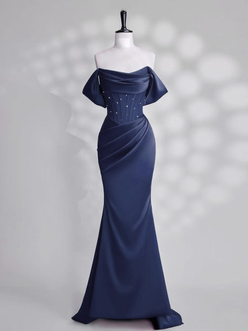 blue fishtail dress Mermaid Off Shoulder Satin Dark Long Prom with Beads US 18W / Burgundy Style: Dresses making it an ideal Color:Sage Sky Basix Black Label -