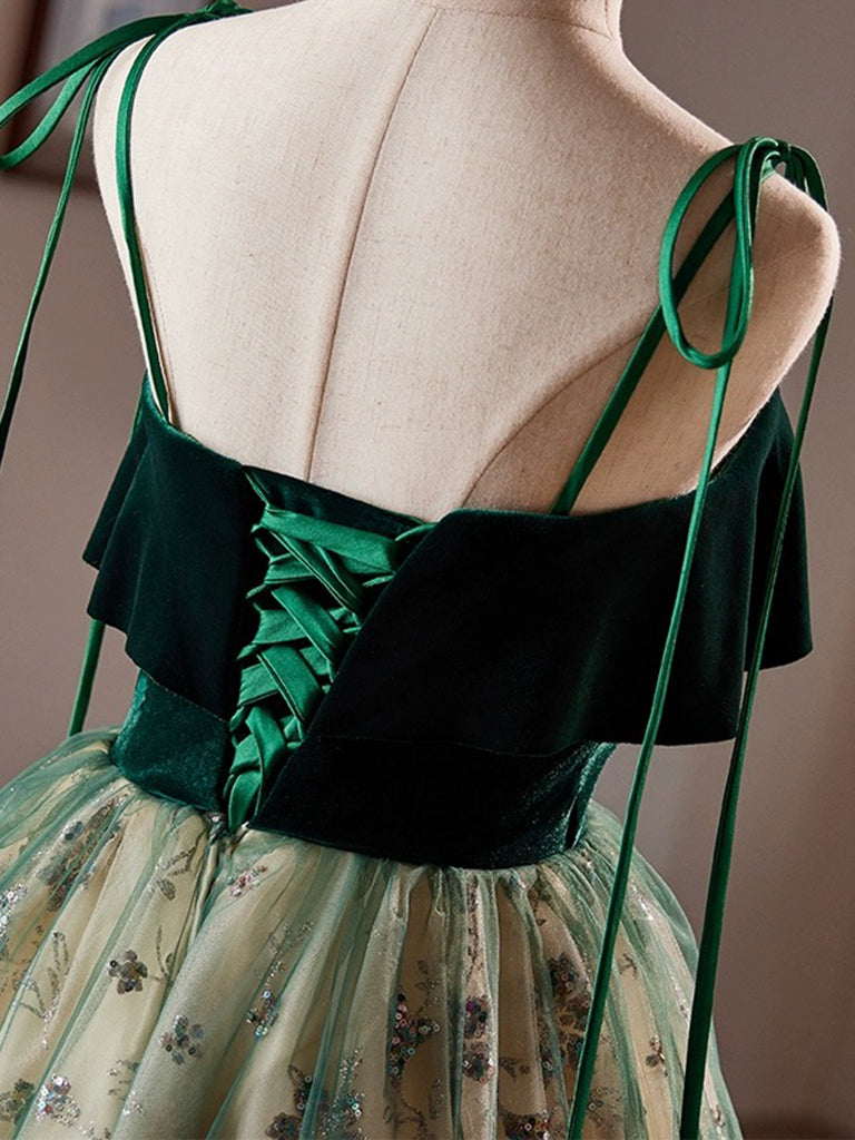 A-Line Tulle Sequin Velvet Green Short Prom Dress, Green Homecoming Dress Custom Size / Custom Color A-Line Tulle Sequin Velvet Green Short Prom Dress, Green Homecoming Dress Custom Size / Custom Color