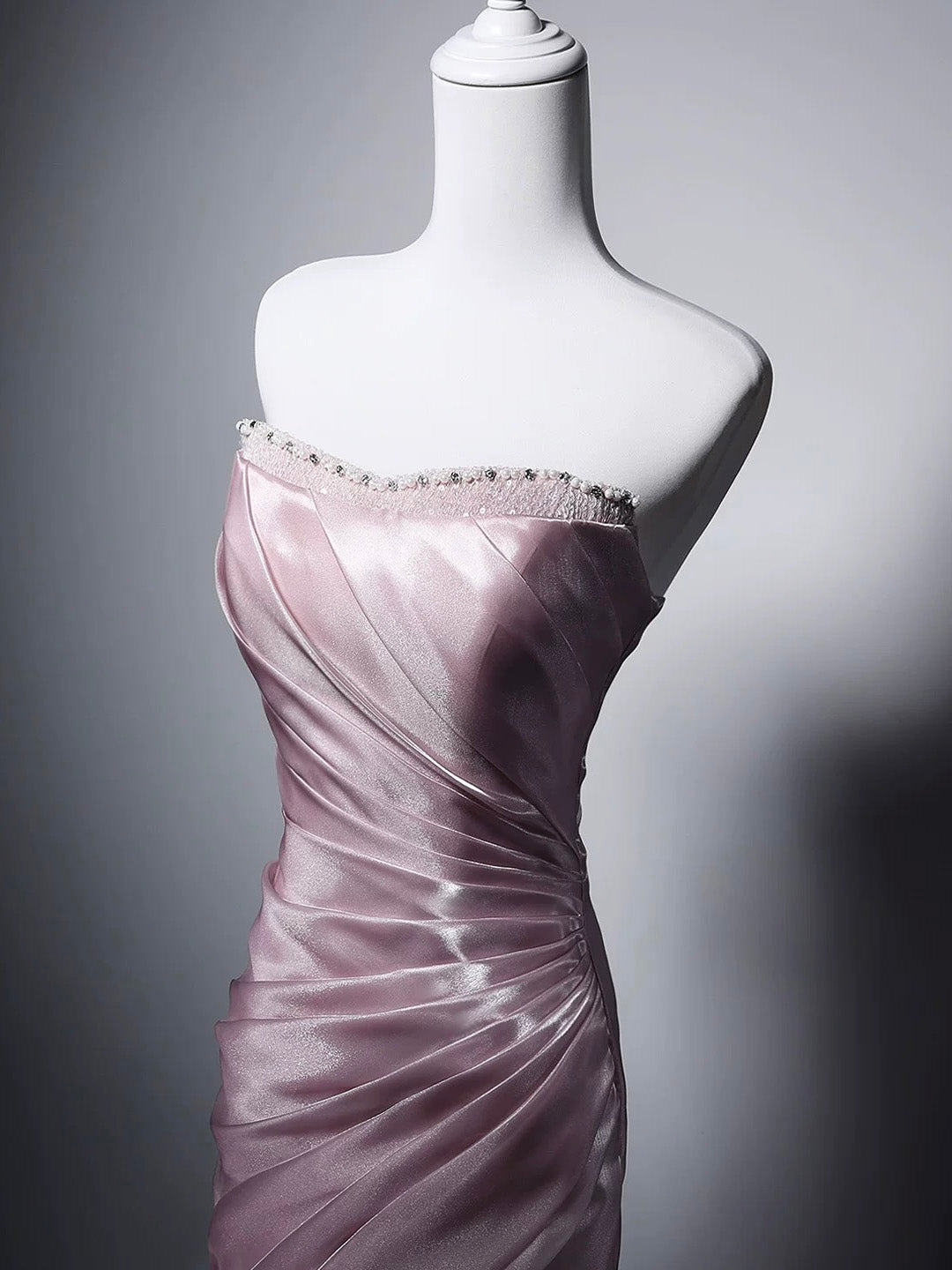 Mermaid Sweetheart Neck Sweep Train Pink Prom Dress with Beads