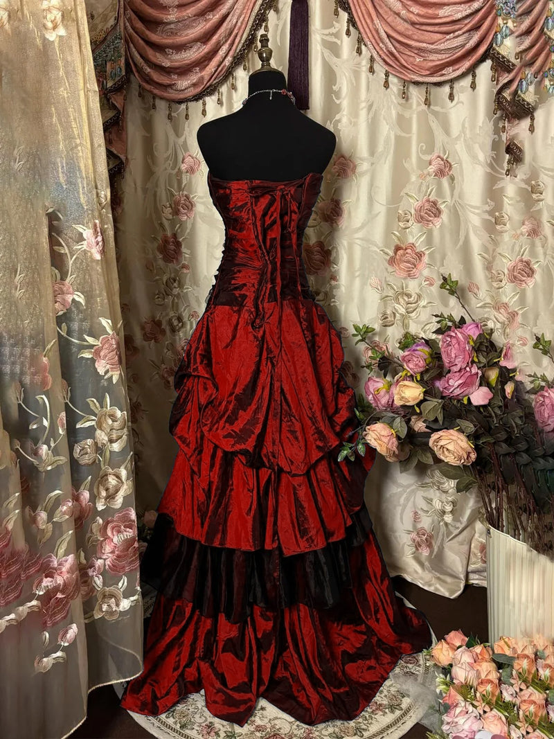 Retro Sweetheart Neck Taffeta Burgundy Long Prom Dress, Burgundy Sweet – shopluu