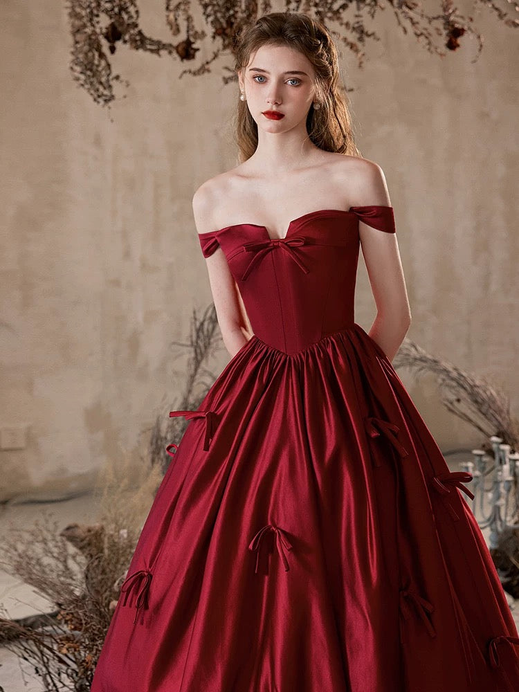 Burgundy Satin Long Prom Dress, Beautiful A-Line Evening Party Dress US 16 / Burgundy Burgundy Satin Long Prom Dress, Beautiful A-Line Evening Party Dress US 16 / Burgundy