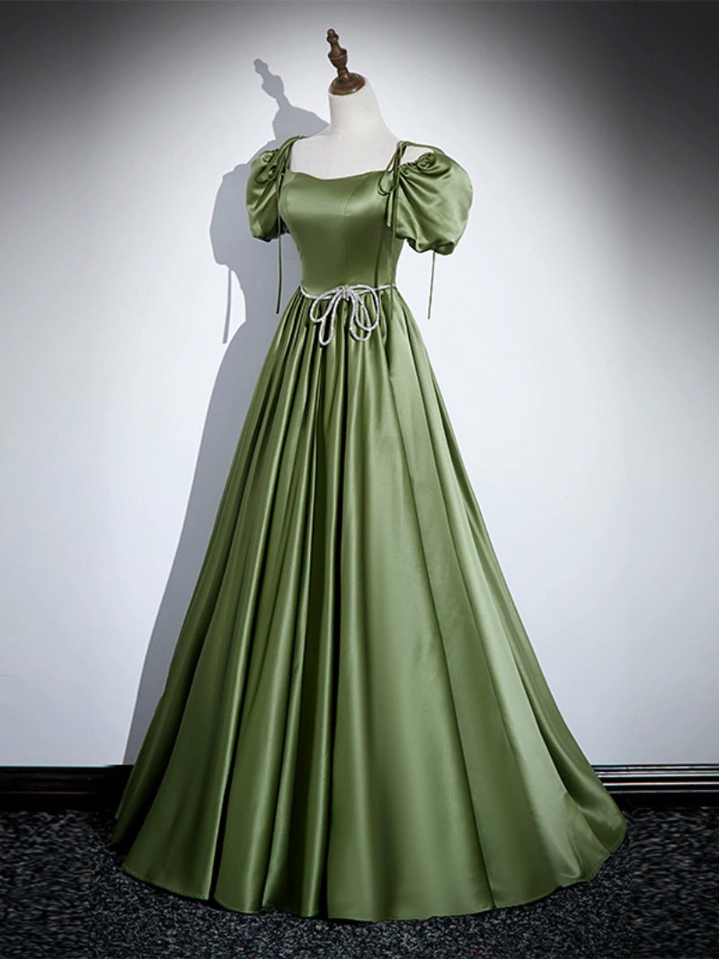 long green formal dress A-Line Satin Green Long Prom Dress, Green Formal Evening Dress Custom Size / Custom Color