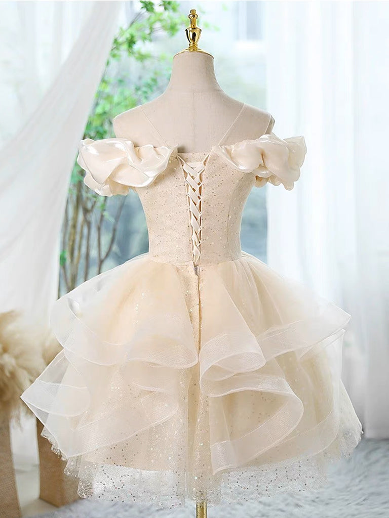 Champagne Tulle Lace Short Prom Dress, Champagne Homecoming Dress shopluu Champagne Tulle Lace Short Prom Dress, Champagne Homecoming Dress shopluu