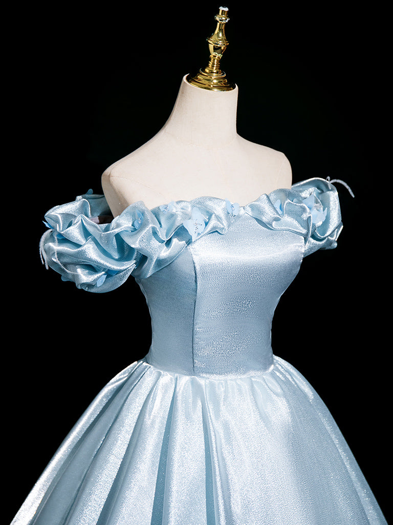 A-Line Off Shoulder Satin Blue Long Prom Dress, Blue Long Formal Dress US 14 / Custom Color A-Line Off Shoulder Satin Blue Long Prom Dress, Blue Long Formal Dress US 14 / Custom Color