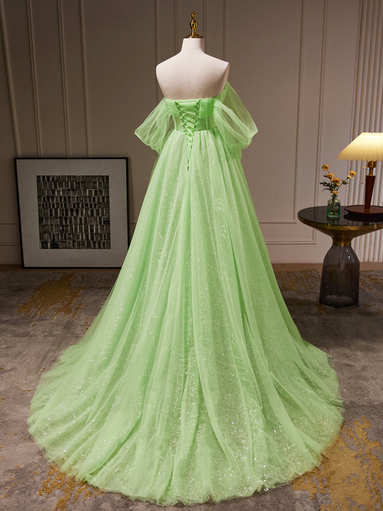 green tulle maxi dress Dark Green Tulle A Line Pleated Long Sleeves Bridesmaid Dress