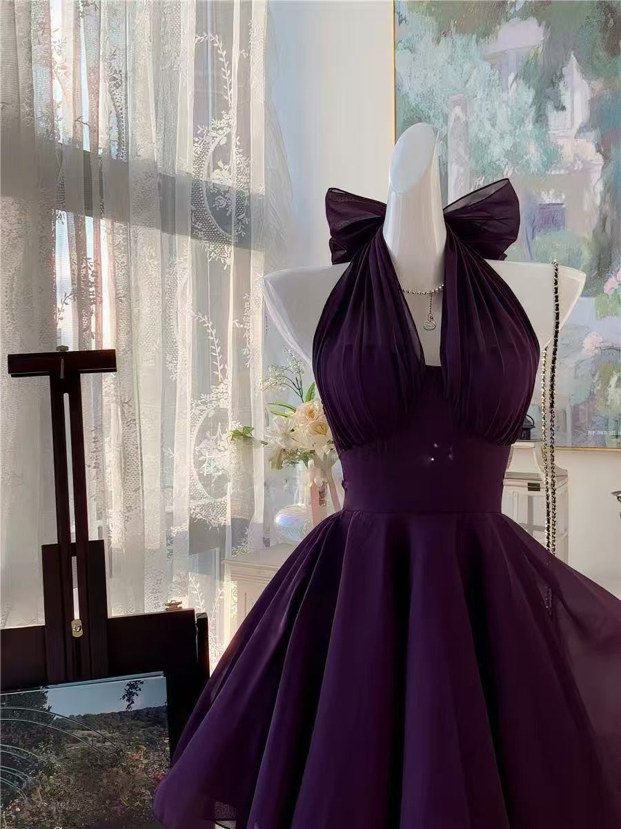 Simple A-line Chiffon Purple Short Prom Dress, Purple Homecoming dress