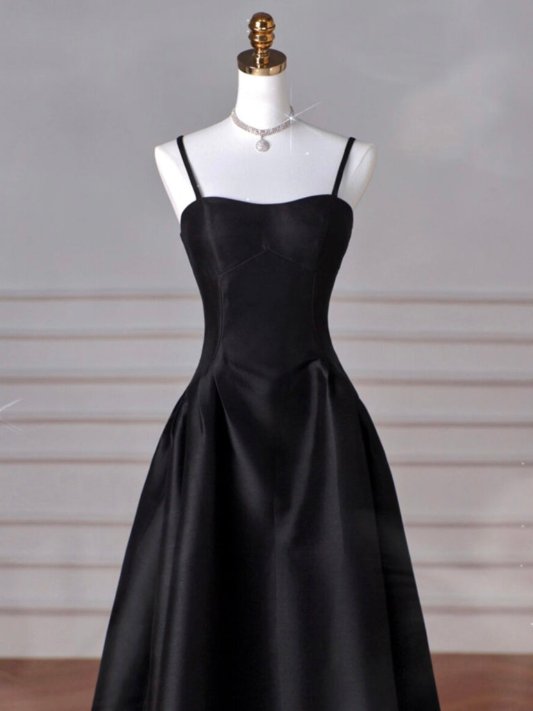 Black Spaghetti Strap Satin Long Prom Dress, Black A-Line Evening Dress US 4 / Custom Color Black Spaghetti Strap Satin Long Prom Dress, Black A-Line Evening Dress US 4 / Custom Color