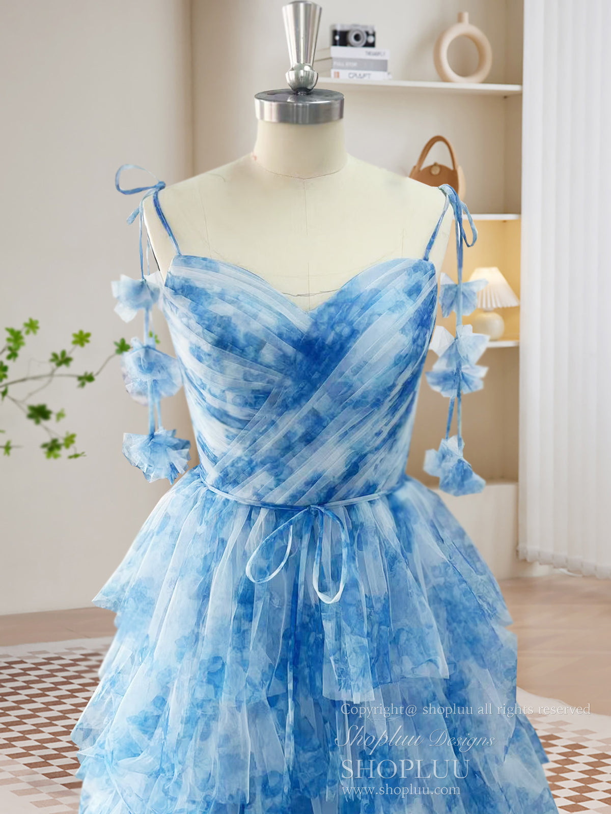 A-Line Tulle Blue Long Prom Dress, Blue Long Formal Dress