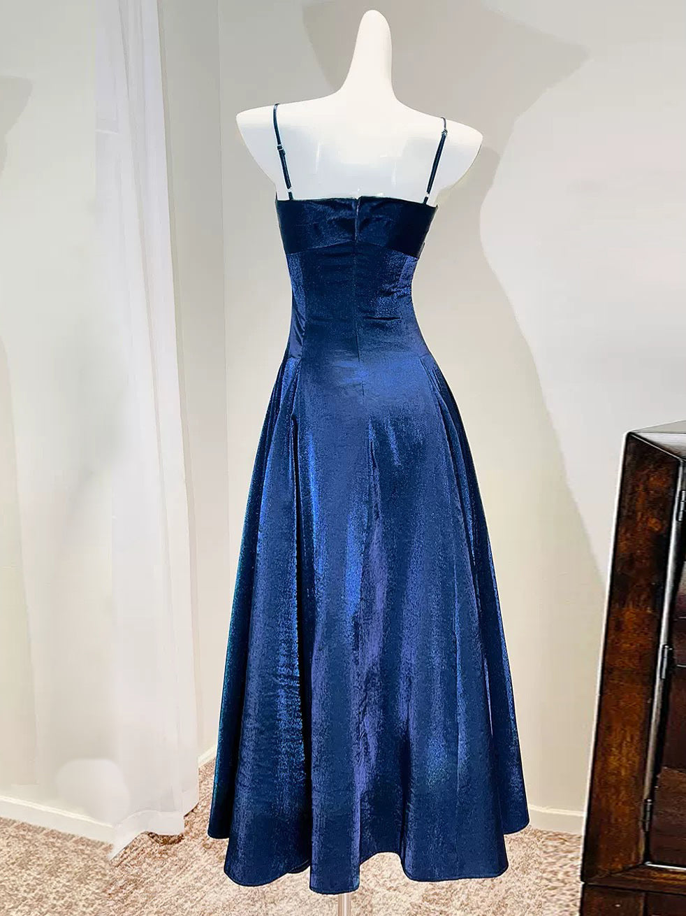 A-line Sweetheart Neck Floor Length Blue Prom Dress