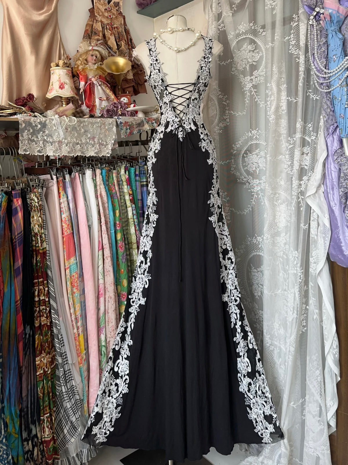 Mermaid Sweetheart Floor Length Lace Black Prom Dress, Black Party Dress