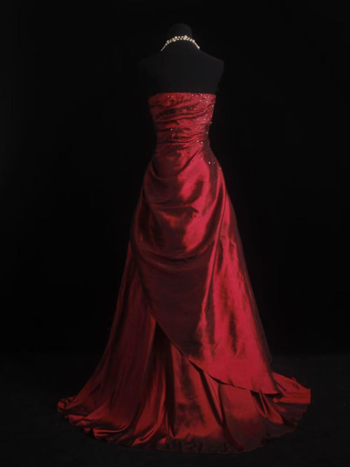 A-line Taffeta Burgundy Long Prom Dress with Beads