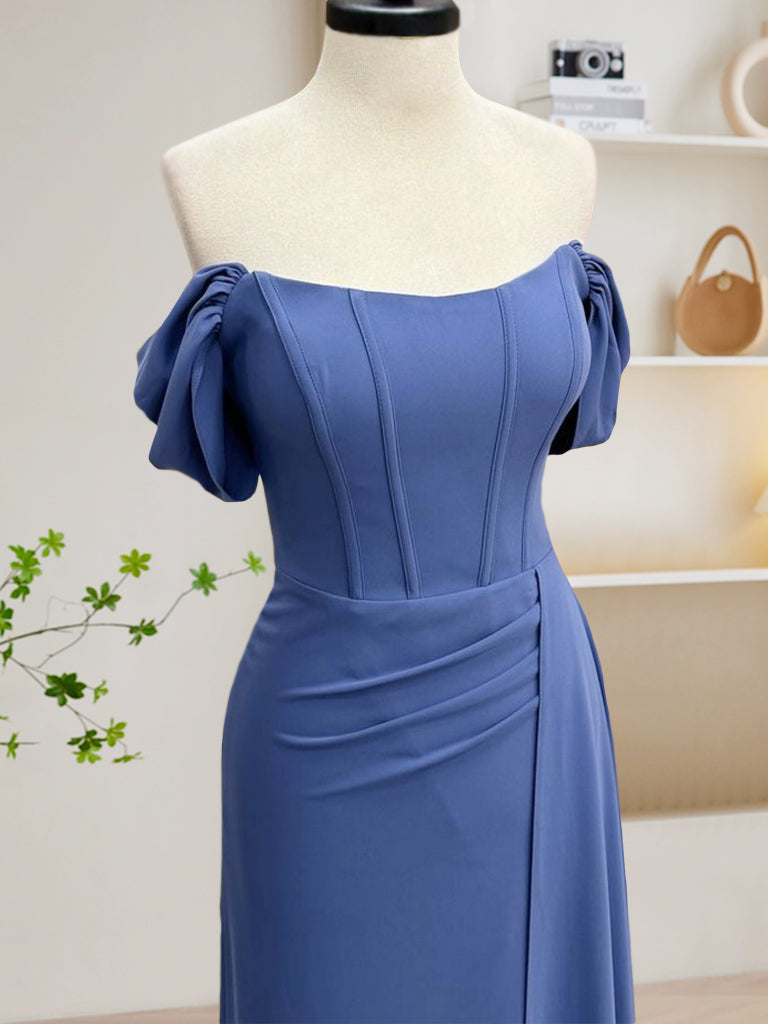 Simple Off Shoulder Gray Blue Long Prom Dress, Gray Blue Long Formal Dress US 8 / Blue Simple Off Shoulder Gray Blue Long Prom Dress, Gray Blue Long Formal Dress US 8 / Blue