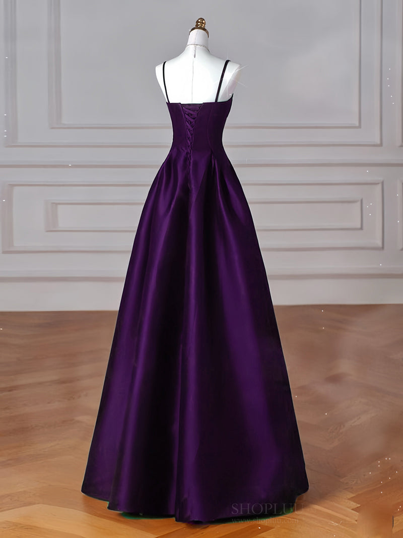 Purple Satin Long Prom Dress, Elegant A-Line Backless Formal Evening Dress US 10 / Custom Color Purple Satin Long Prom Dress, Elegant A-Line Backless Formal Evening Dress US 10 / Custom Color