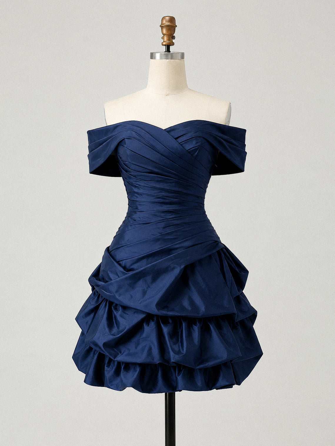 Elegant Sweetheart Off Shoulder Satin Dark Blue Short Prom Dress
