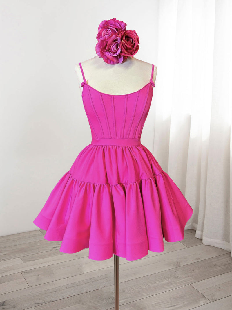 Mabel Short Hot Pink A-line Ruffled Lace-Up Homecoming Dress Fuchsia / 10 Mabel Short Hot Pink A-line Ruffled Lace-Up Homecoming Dress Fuchsia / 10