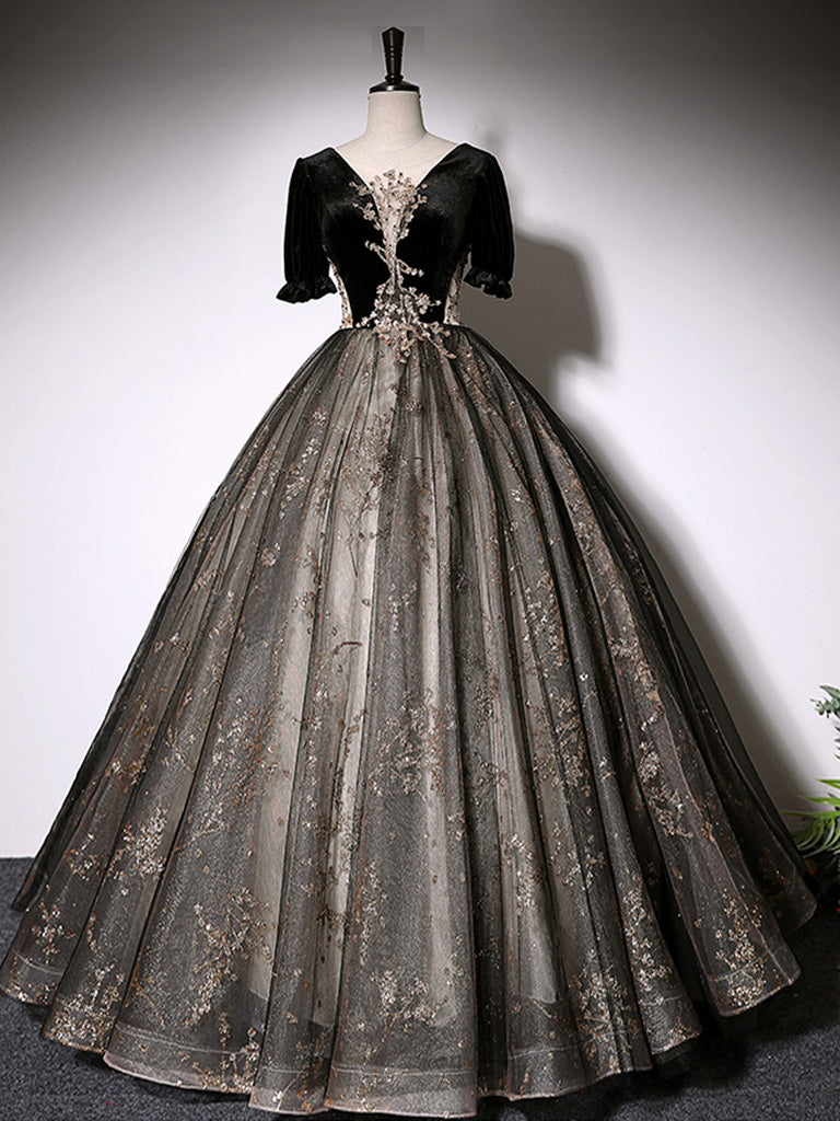 Black A-Line Tulle Lace Long Prom Dress, Black Lace Formal Dress US 4 / Black Black A-Line Tulle Lace Long Prom Dress, Black Lace Formal Dress US 4 / Black