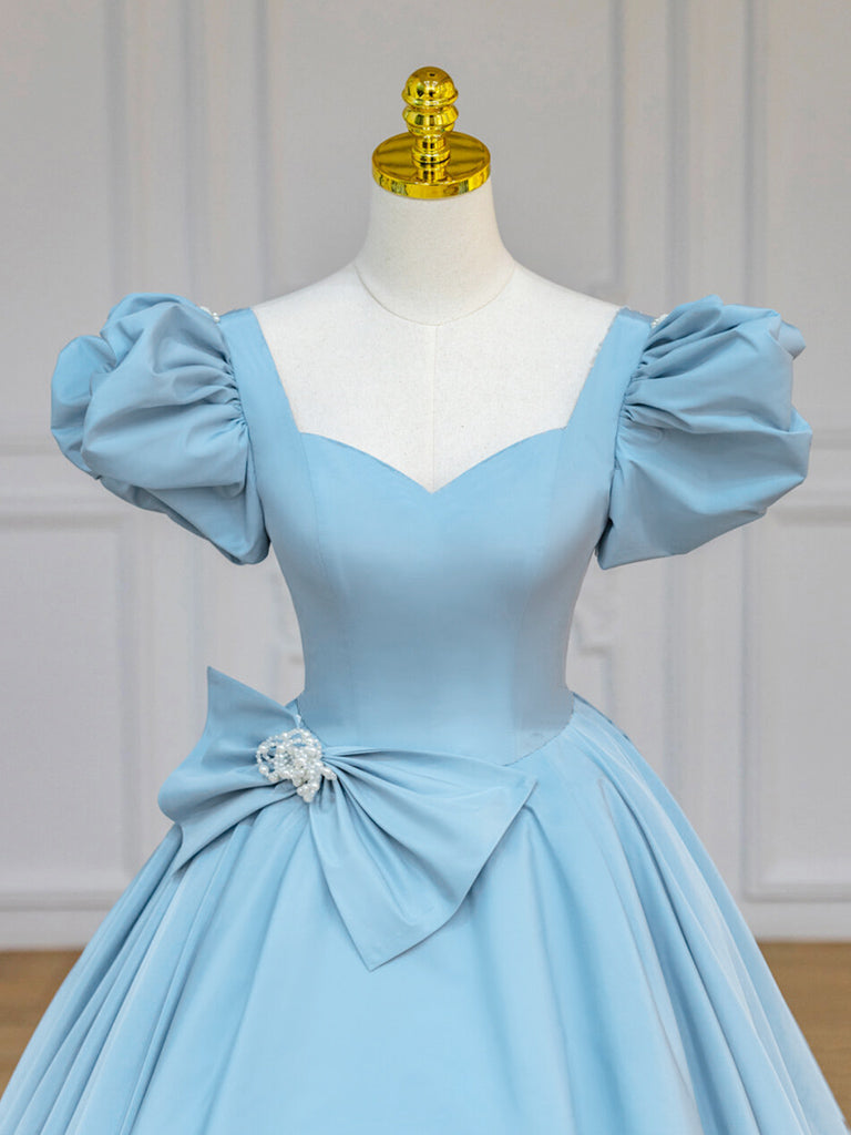 big blue puffy dress Long Puffy Sleeve Blue Prom Dresses