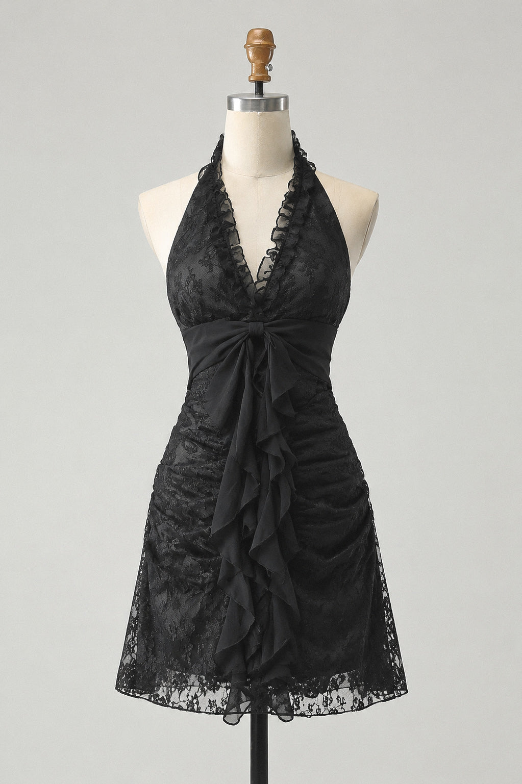 Black V Neck Lace Chiffon Short Prom Dress, Black Homecoming Dress