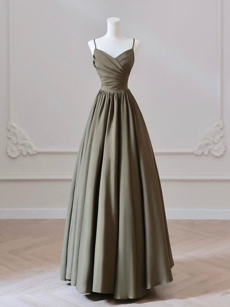 A-Line V Neck Satin Olive Green Long Prom Dress, Olive Green Long Formal Dress US 12 / Custom Color A-Line V Neck Satin Olive Green Long Prom Dress, Olive Green Long Formal Dress US 12 / Custom Color
