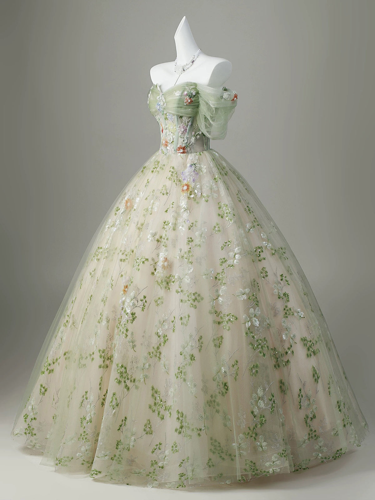 A-Line Sweetheart Neck Tulle Lace Sequin Green Long Prom Dress