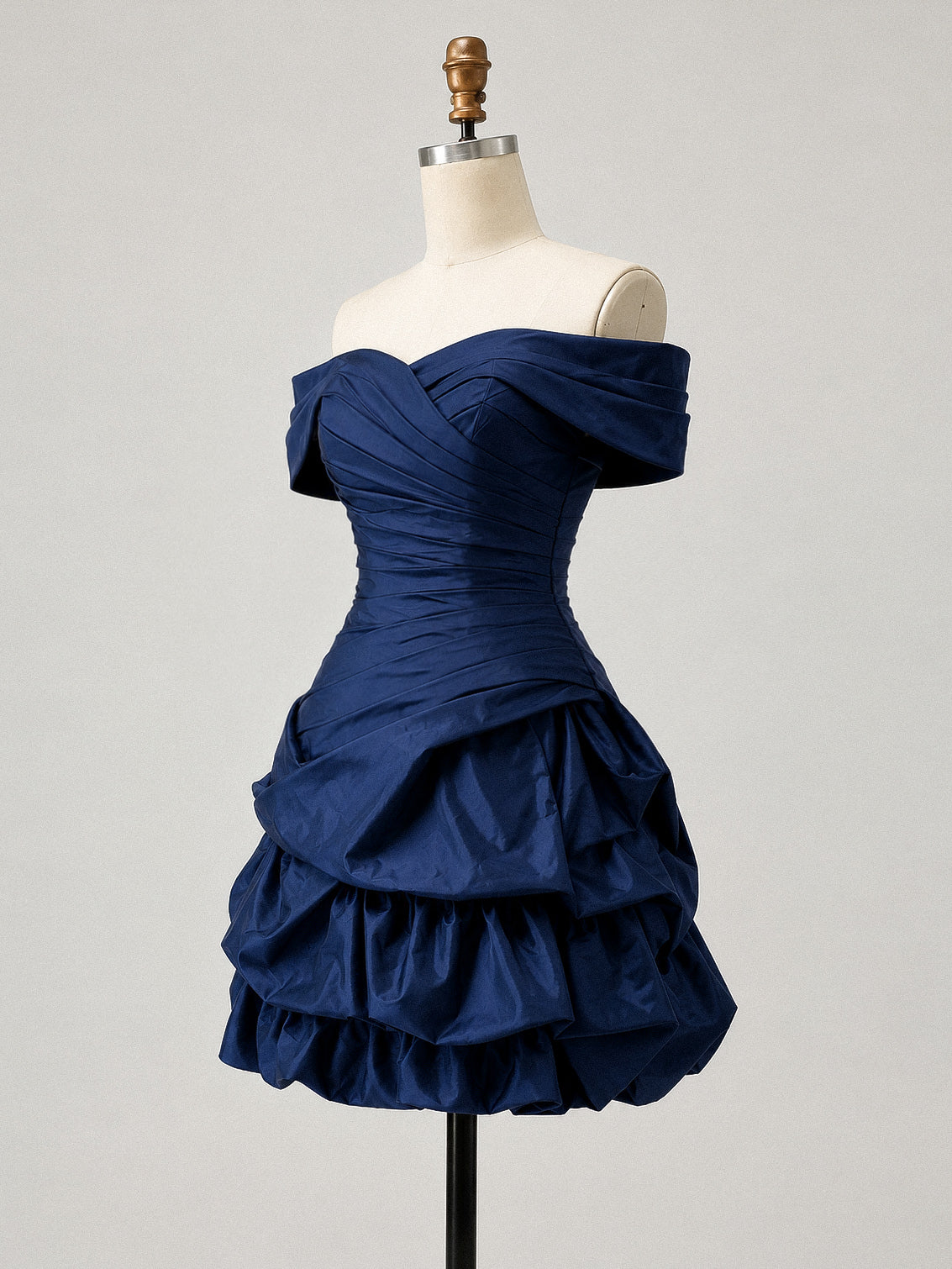 Elegant Sweetheart Off Shoulder Satin Dark Blue Short Prom Dress