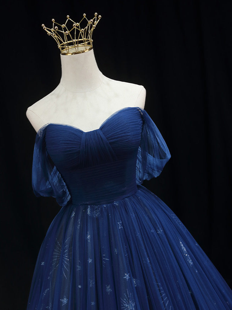 Beautiful Blue Tulle Floor Length Prom Dress, A-Line Off the Shoulder Princess Dress Evening Dress US 8 / Blue Beautiful Blue Tulle Floor Length Prom Dress, A-Line Off the Shoulder Princess Dress Evening Dress US 8 / Blue