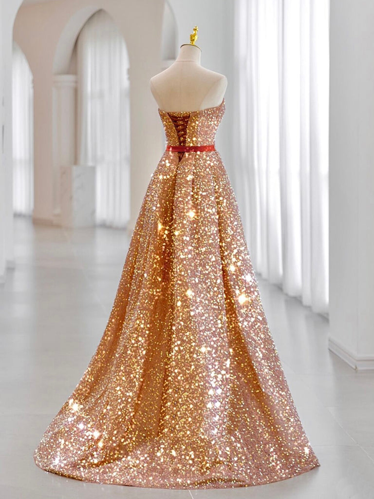 A-Line Sweetheart Neck Velvet Sequin Champagne Gold Long Prom Dress US 12 / Champagne Gold A-Line Sweetheart Neck Velvet Sequin Champagne Gold Long Prom Dress US 12 / Champagne Gold