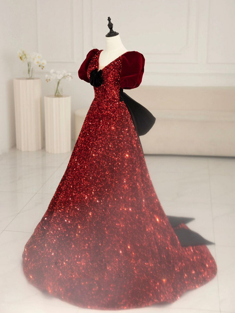 Burgundy V Neck Sequin Long Prom Dress, Burgundy Evening Dress Custom Size / Custom Color Burgundy V Neck Sequin Long Prom Dress, Burgundy Evening Dress Custom Size / Custom Color