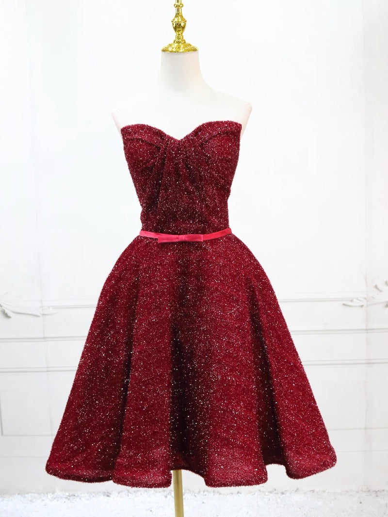 A-Line Sweetheart Neck Short Burgundy Prom Dress, Cute Burgundy Homeco shopluu A-Line Sweetheart Neck Short Burgundy Prom Dress, Cute Burgundy Homeco shopluu