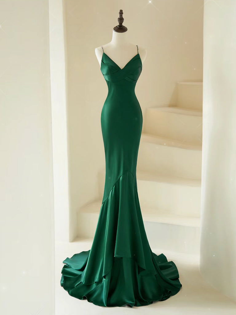 V Neck Emerald Green Mermaid Prom Dresses, Dark Green Mermaid Long Formal Evening Dresses, US 16 / Custom Color / With Rush+$19.99 V Neck Emerald Green Mermaid Prom Dresses, Dark Green Mermaid Long Formal Evening Dresses, US 16 / Custom Color / With Rush+$19.99