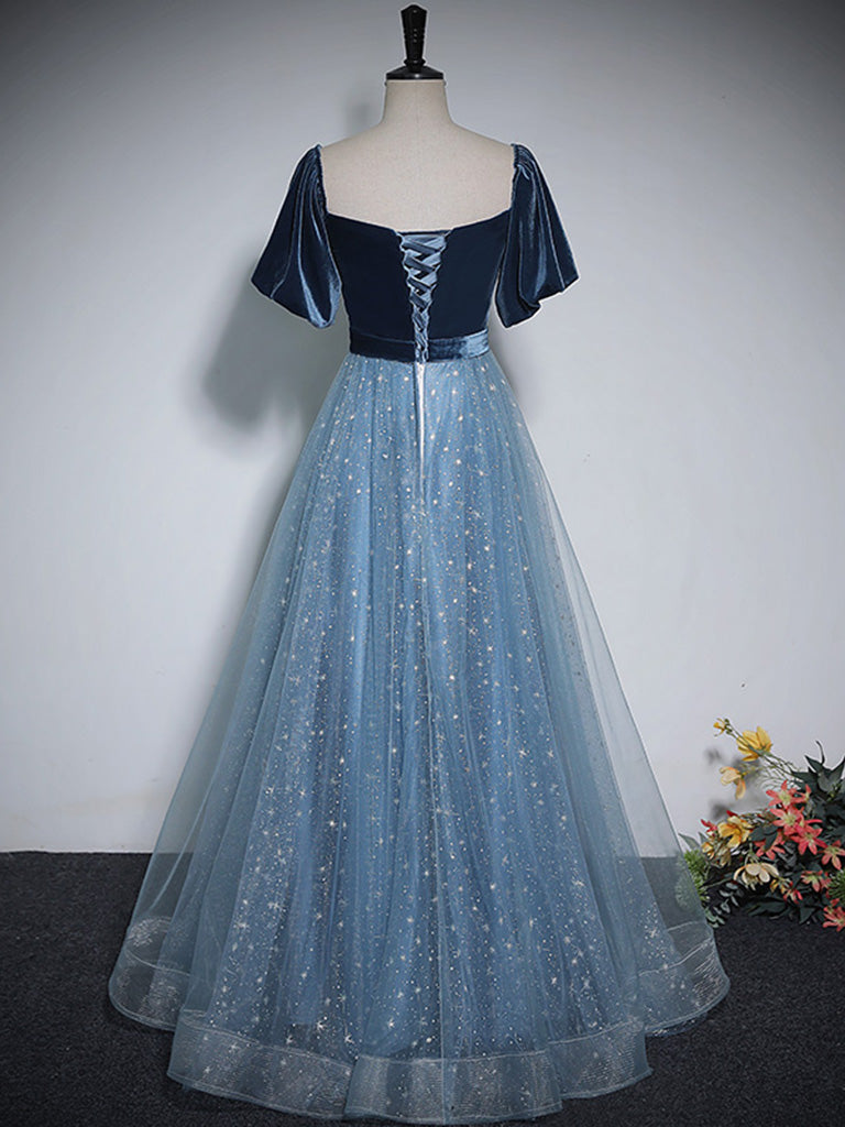 blue velvet a line dress Royal Blue Velvet Sleeveless A-line Midi Dress