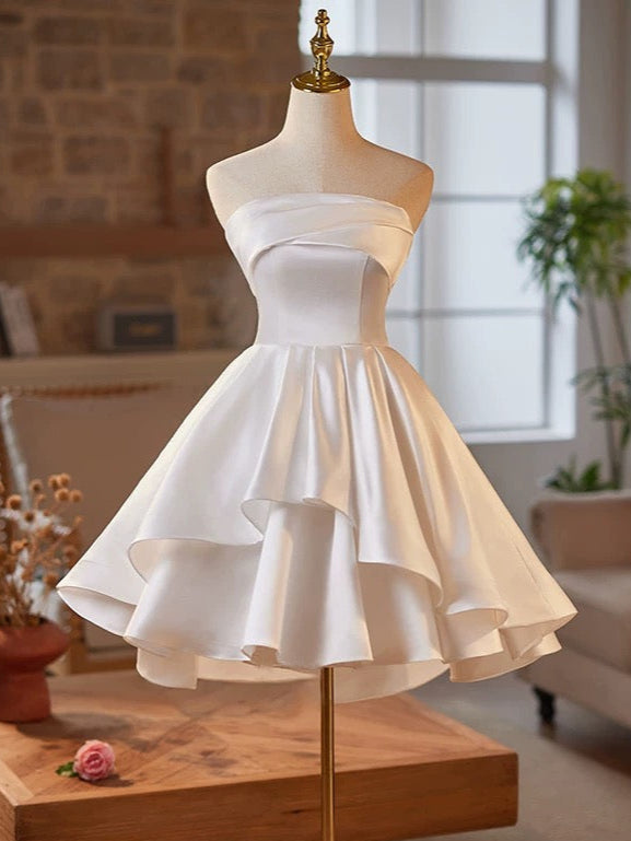 White Strapless Satin Short Prom Dress, White A-Line Party Dress US 6 / Custom Color White Strapless Satin Short Prom Dress, White A-Line Party Dress US 6 / Custom Color
