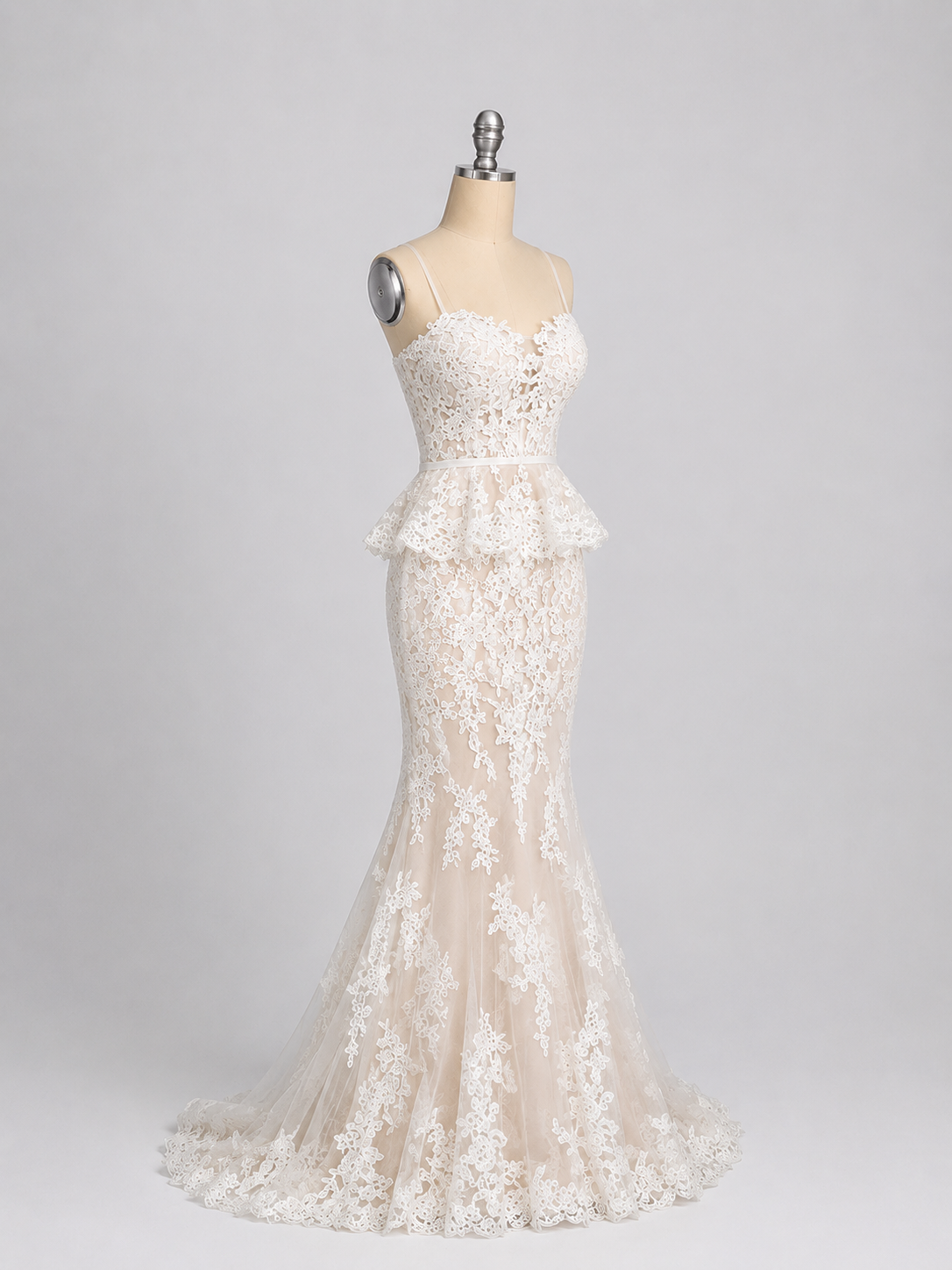 Mermaid Sweetheart Neck Tulle Lace Light Champagne Prom Dress