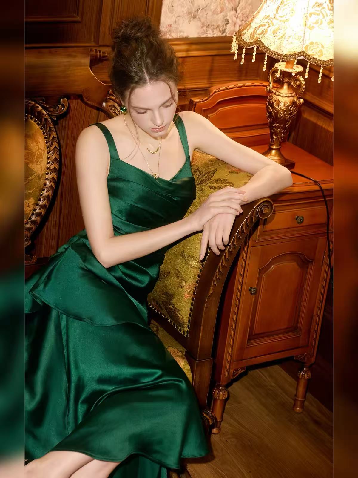 Simple Mermaid Green Long Prom Dress, Satin Green Party Dress