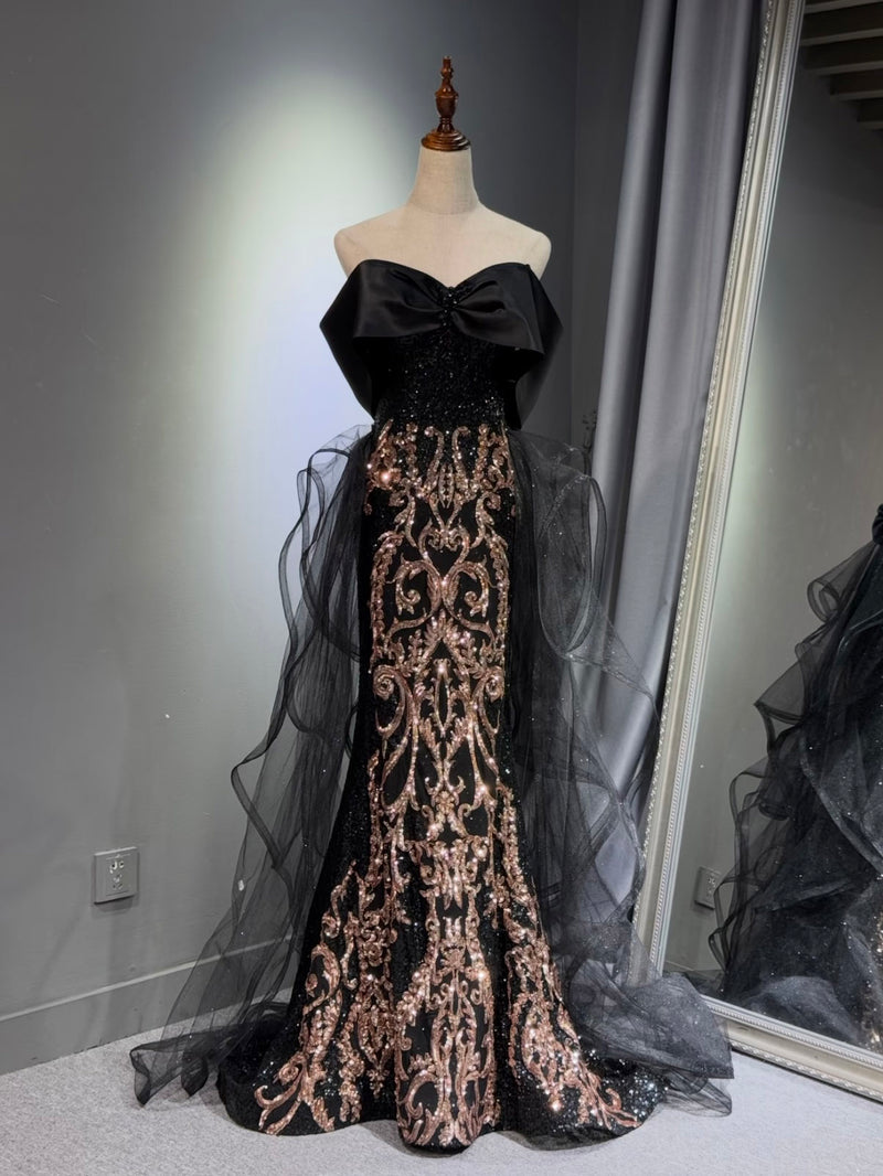 black sequin dress with train Mermaid Off Shoulder Sweep Long Prom – shopluu Size:US 24 Dress Code Blue Dress sizechart-sleeveless-maxi-waist Royal Blue