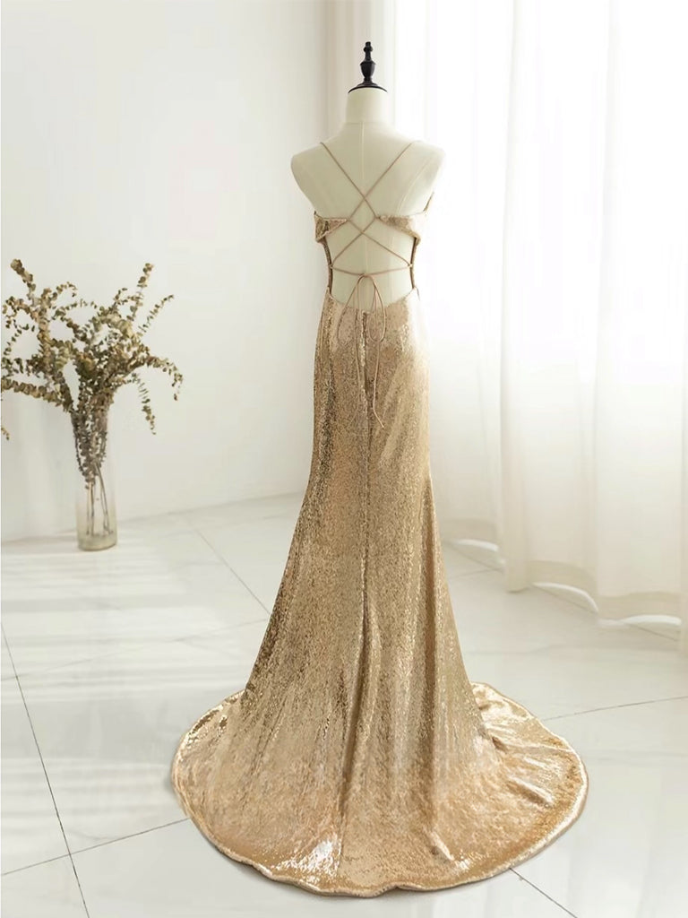 Gold Sequins Long Prom Dress, Mermaid Shiny Backless Evening Party Dress US 12 / Gold Gold Sequins Long Prom Dress, Mermaid Shiny Backless Evening Party Dress US 12 / Gold