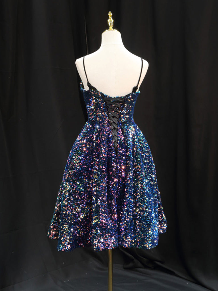 Simple Sequin Blue Short Prom Dress, Blue Homecoming Dress US 12 / Custom Color Simple Sequin Blue Short Prom Dress, Blue Homecoming Dress US 12 / Custom Color