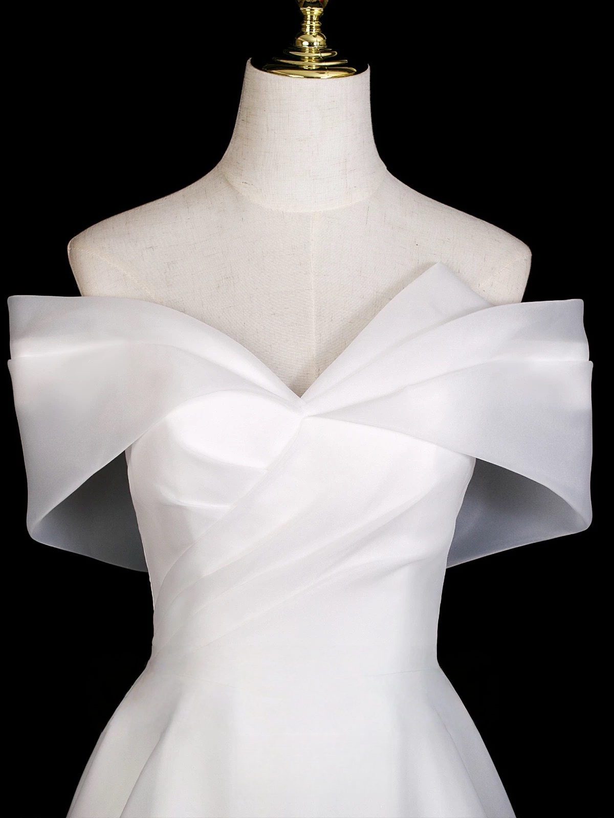 A-Line Off Shoulder Organza White Long Prom Dress, Organza Long Formal Dress