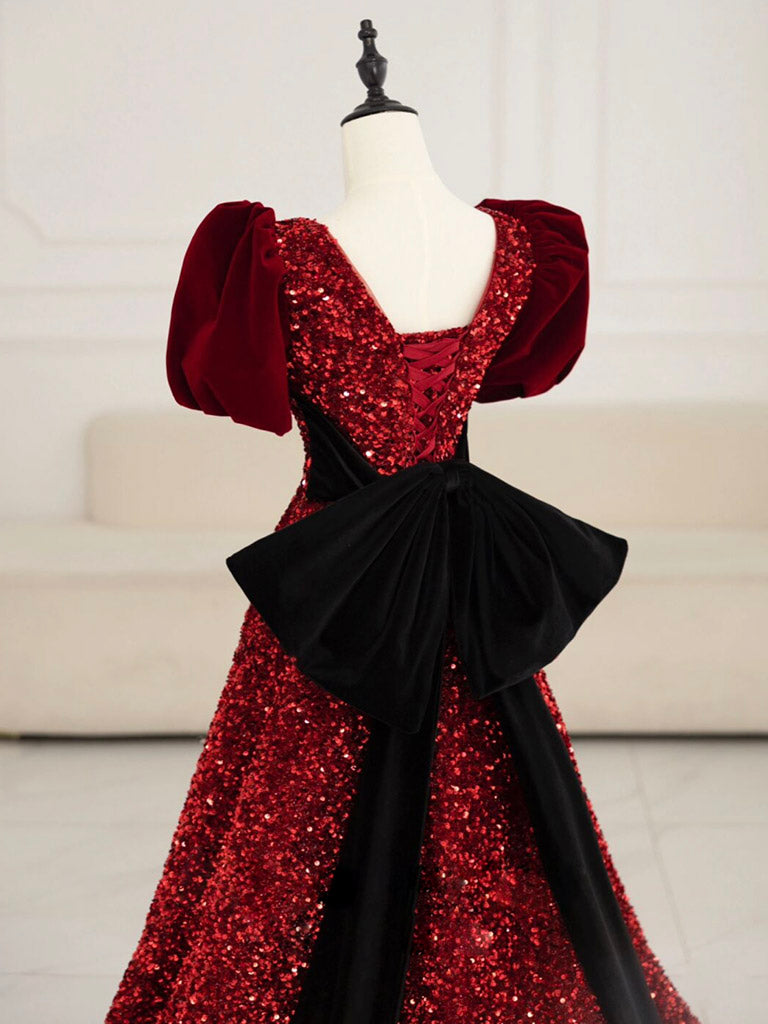 Burgundy V Neck Sequin Long Prom Dress, Burgundy Evening Dress Custom Size / Custom Color Burgundy V Neck Sequin Long Prom Dress, Burgundy Evening Dress Custom Size / Custom Color