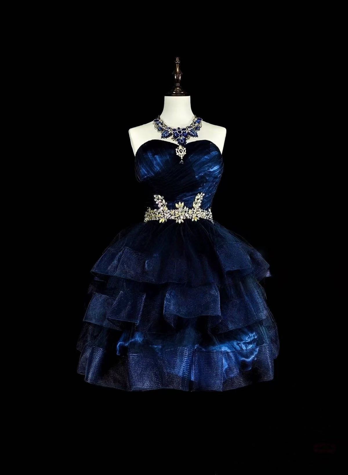Cute Sweetheart Neck Tulle Dark Blue Short Prom Dress, Blue Homecoming Dress