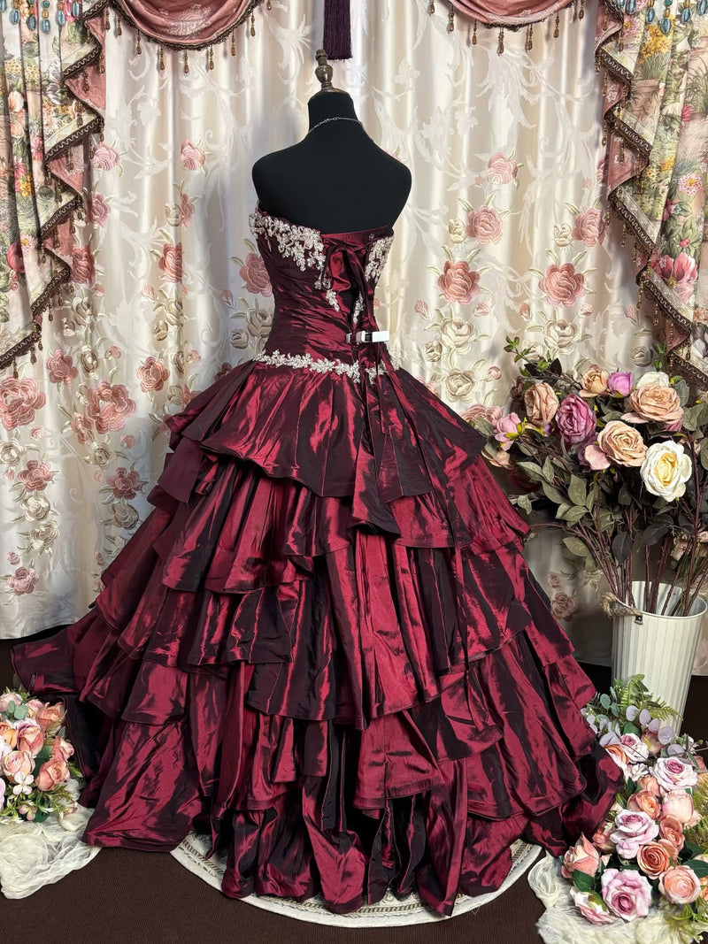burgundy ruffle prom dress Retro Sweetheart Taffeta Ruffles Long Gown with Lace App – shopluu Size:37.5 (US 7.5) Royal Blue Holiday Shop CPMBFDC Men's Suede Oxford
