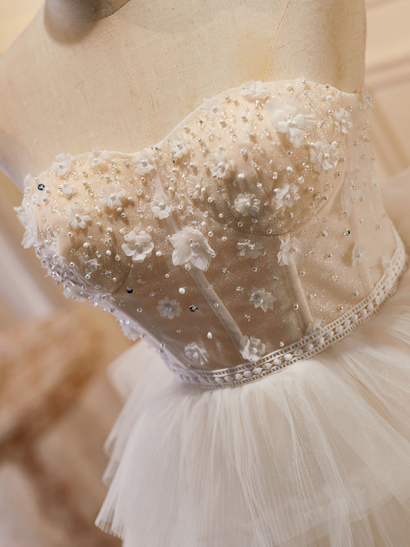White Tulle 3D Floral Lace A-Line Tiered Homecoming Dress White / 8 White Tulle 3D Floral Lace A-Line Tiered Homecoming Dress White / 8