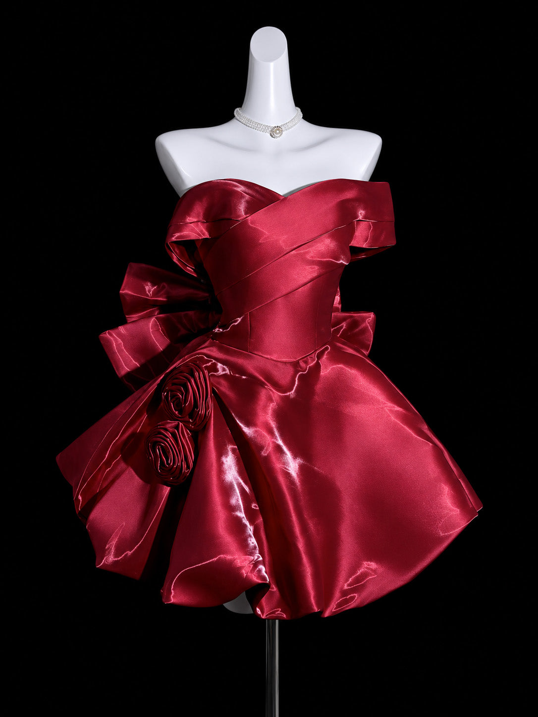 Burgundy Sweetheart Neck Off Shoulder Short Prom Dress