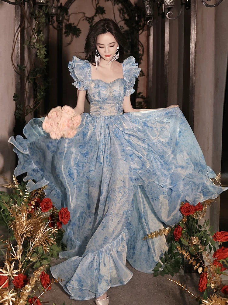 A-Line Off Shoulder Tulle Blue Long Prom Dress, Blue Long Formal Dress shopluu A-Line Off Shoulder Tulle Blue Long Prom Dress, Blue Long Formal Dress shopluu