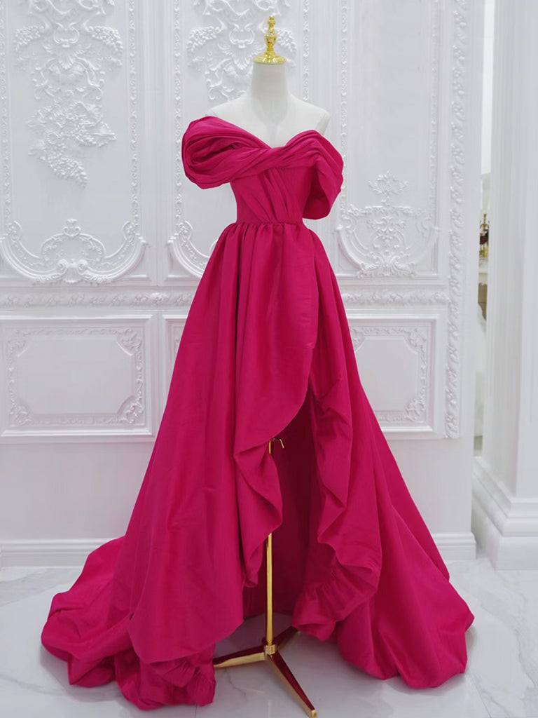 A-Line Off Shoulder Satin Rose Red Long Prom Dress, Rose Red Long Evening Dress US 6 / Rose Red A-Line Off Shoulder Satin Rose Red Long Prom Dress, Rose Red Long Evening Dress US 6 / Rose Red