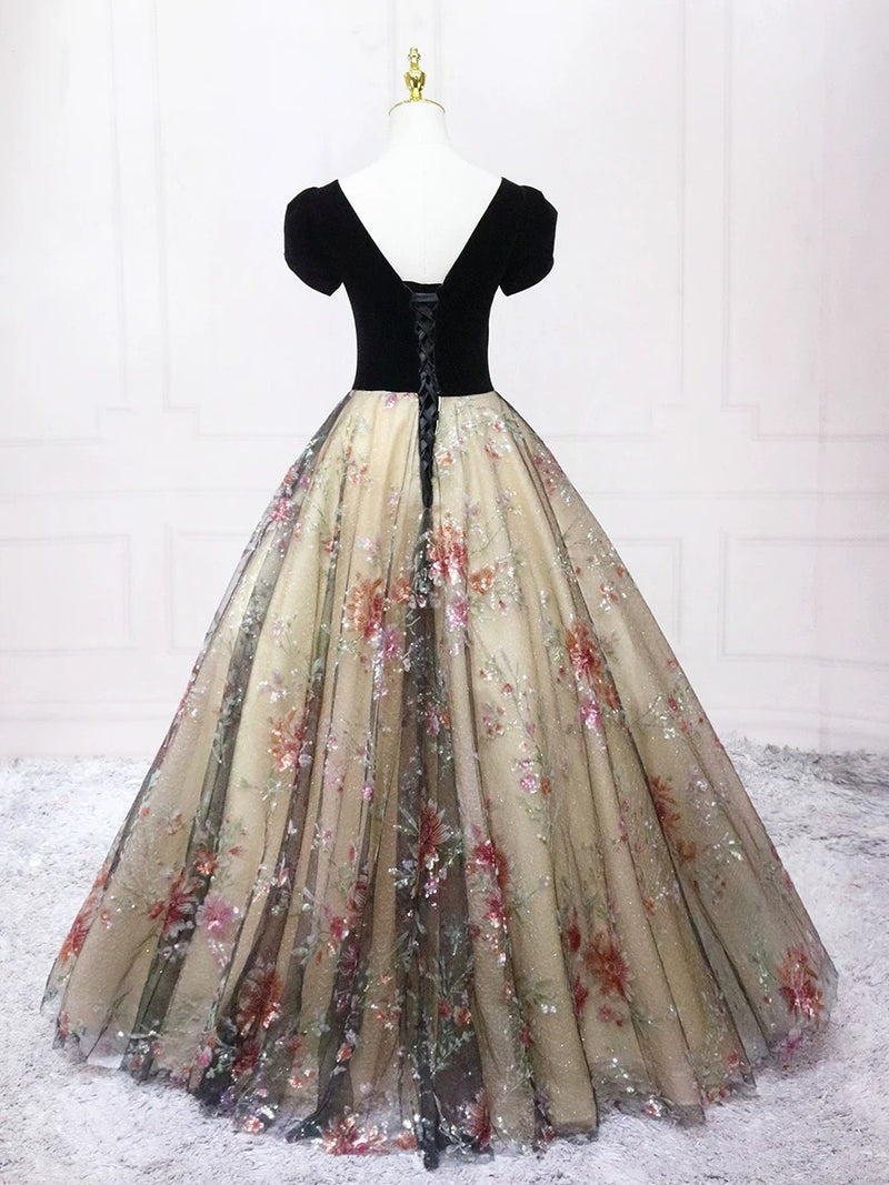 A-Line Tulle Lace Champagne/Black Long Prom Dress, Champagne/Black Formal Dress US 16 / Black/Champagne A-Line Tulle Lace Champagne/Black Long Prom Dress, Champagne/Black Formal Dress US 16 / Black/Champagne