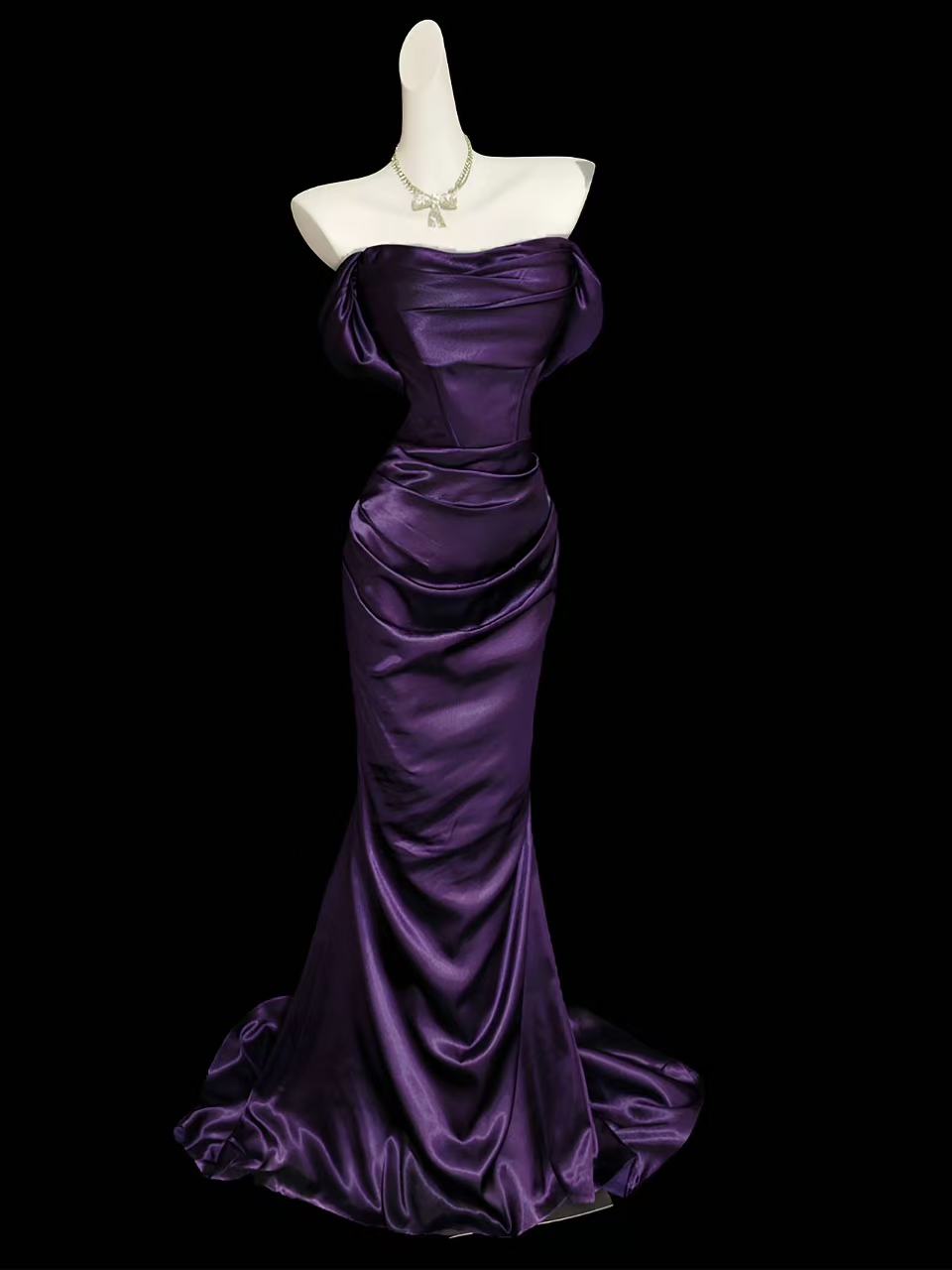 Mermaid Off Shoulder Satin Purple Long Prom Dress, Purple Formal Dress