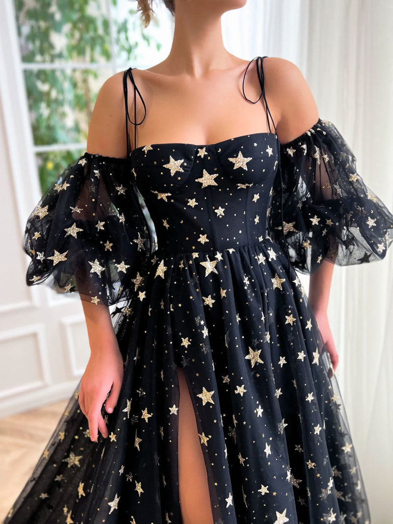 black long sleeve puff shoulder dress Velvi - Lucia Sheer Sleeve Ruched Mini Dress - Black