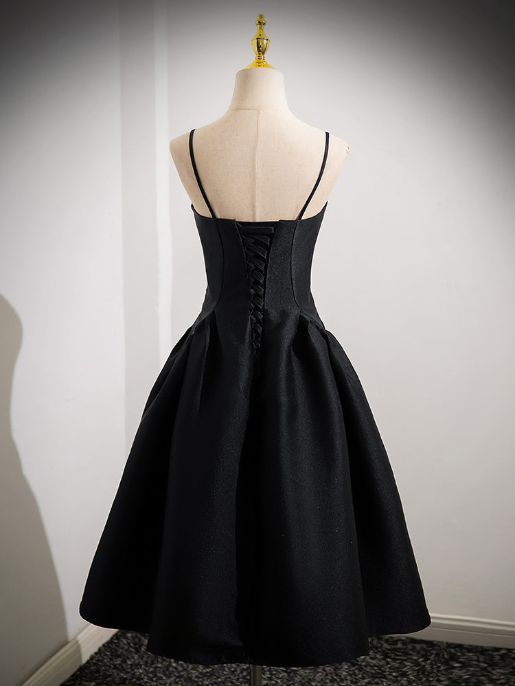 Simple A-Line Satin Black Short Prom Dress, Cute Black Homecoming Dress US 14 / Black Simple A-Line Satin Black Short Prom Dress, Cute Black Homecoming Dress US 14 / Black